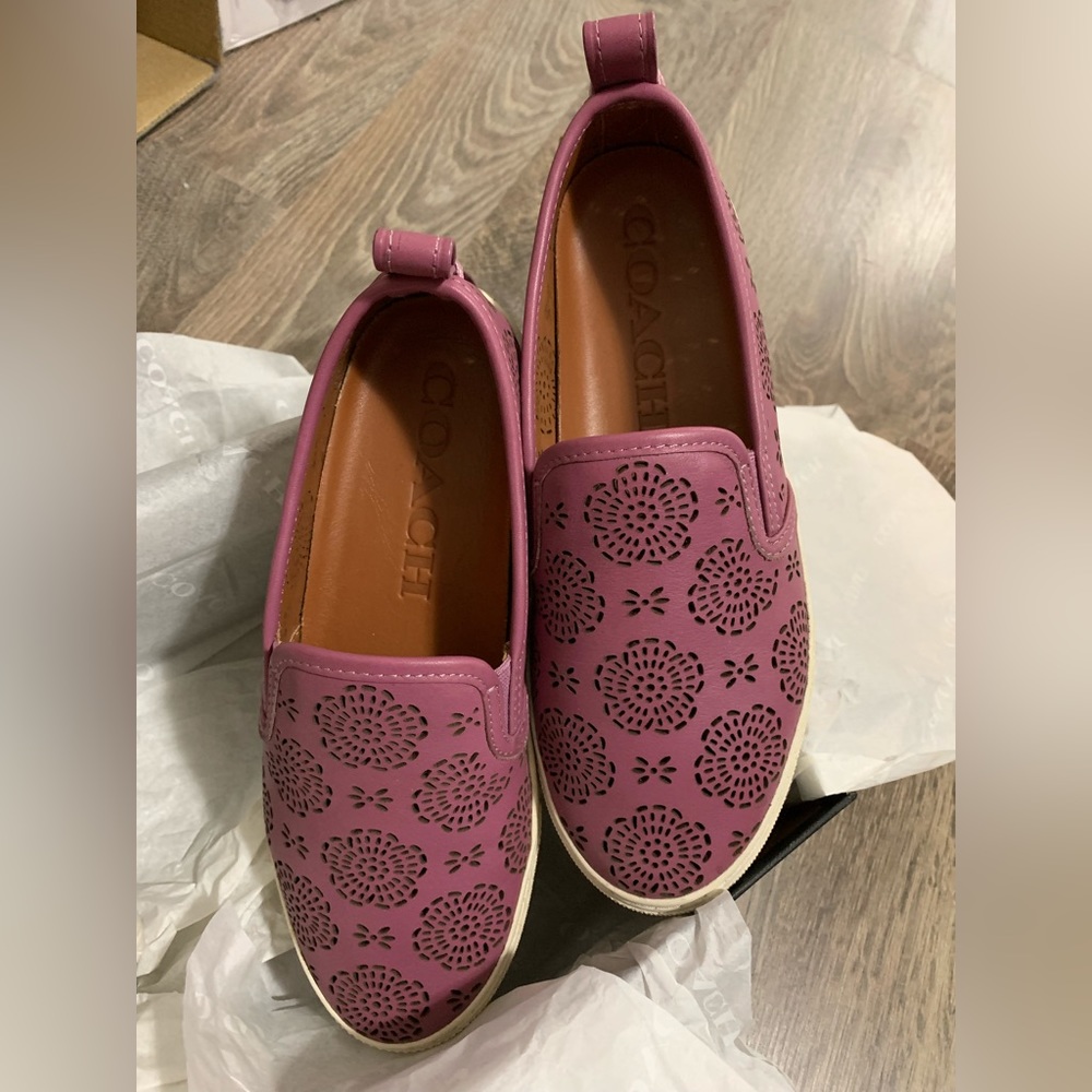 👀RARE coach slip on sneakers tearose pattern cut out primrose purple